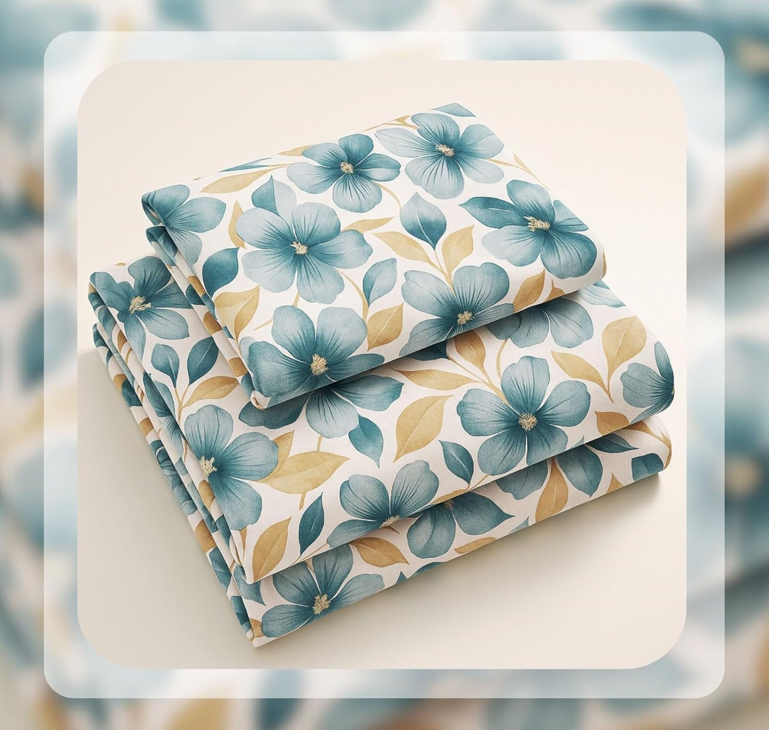 BSB HOME 100% Cotton CloudTouch Double Bed Bedsheet Set | 144 TC Soft & Breathable | Mint Green Floral & Beige Leaves with 2 Pillow Covers | Wrinkle Free | for Bedroom (90 x 90 Inches)